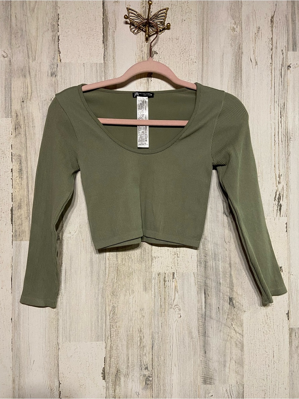 Zara Olive Green Ribbed Crop Top Medium